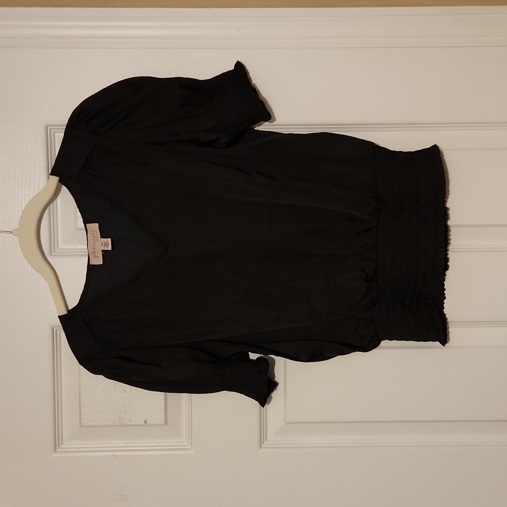 Philosophy black short sleeve dressy  blouse